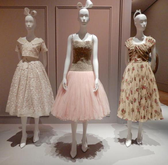 55.(L-R)Christian Dior, dress &amp; jacket 1956; Christian Dior, Cuba evening dress 1954; Rochas, dress 1950